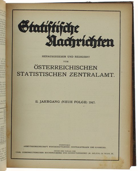 STATISTISCHE NACHRICHTEN. I Jahrgang (neue Folge) SEPTEMBER-DEZEMBER 1946. II Jahrgang …