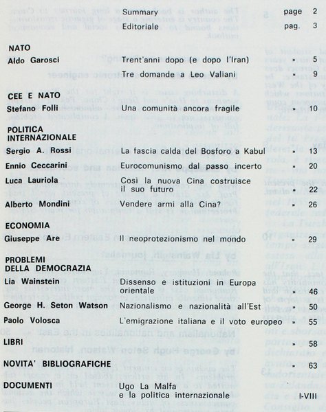 OCCIDENTE. Questioni della democrazia nell'area atlantica. N. 2 - 1979