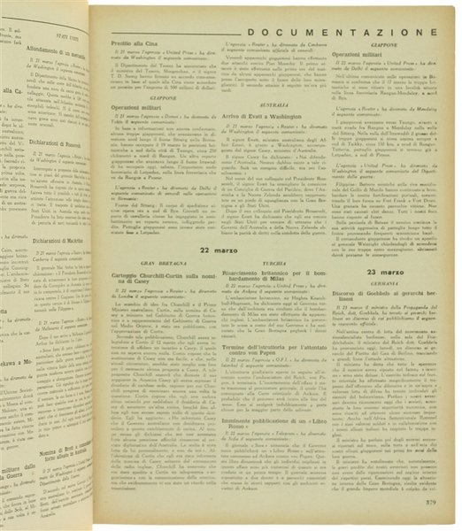 RELAZIONI INTERNAZIONALI. Settimanale di politica estera. Anno 1942.