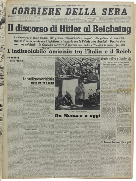 CORRIERE DELLA SERA. Dal 1 aprile al 31 agosto 1939.
