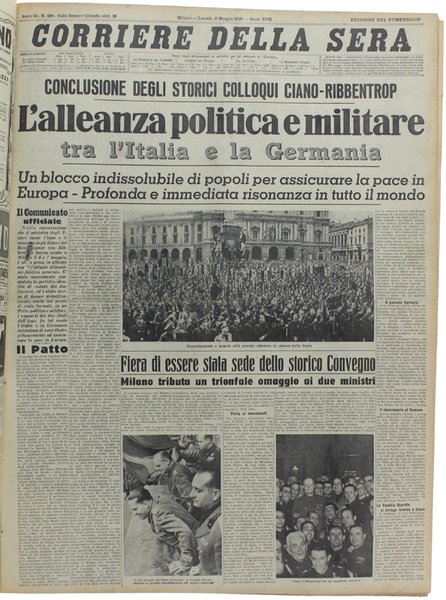 CORRIERE DELLA SERA. Dal 1 aprile al 31 agosto 1939.