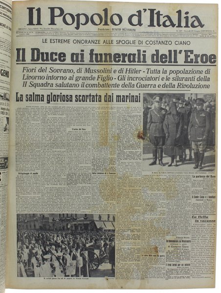 CORRIERE DELLA SERA. Dal 1 aprile al 31 agosto 1939.