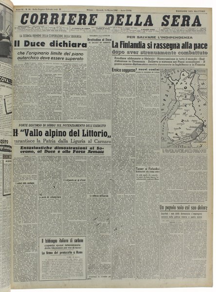 CORRIERE DELLA SERA. Dal 9 gennaio al 31 maggio 1940.