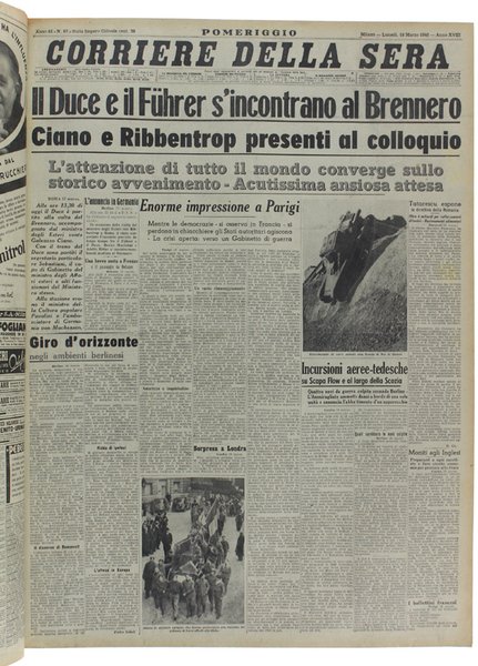 CORRIERE DELLA SERA. Dal 9 gennaio al 31 maggio 1940.