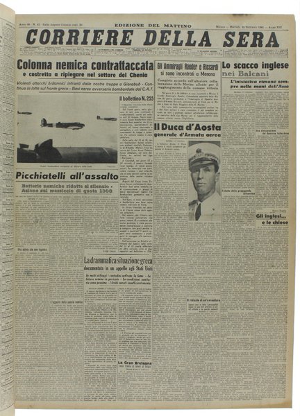 CORRIERE DELLA SERA. Dal 12 febbraio al 31 marzo 1941.