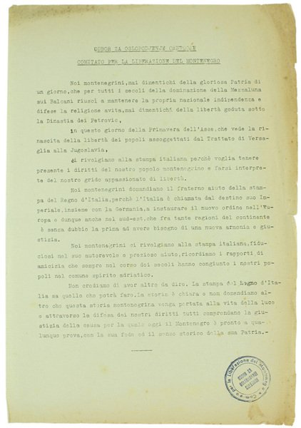 MONTENEGRO: APPELLO ALLA STAMPA ITALIANA.