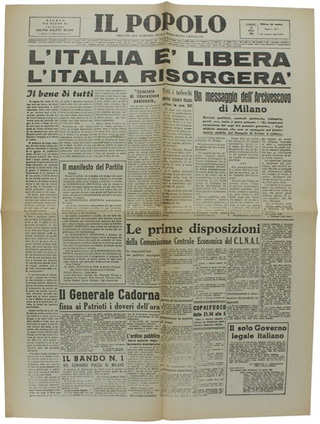 L'ITALIA E' LIBERA - L'ITALIA RISORGERA' (grande titolo). IL POPOLO … | Immagine principale