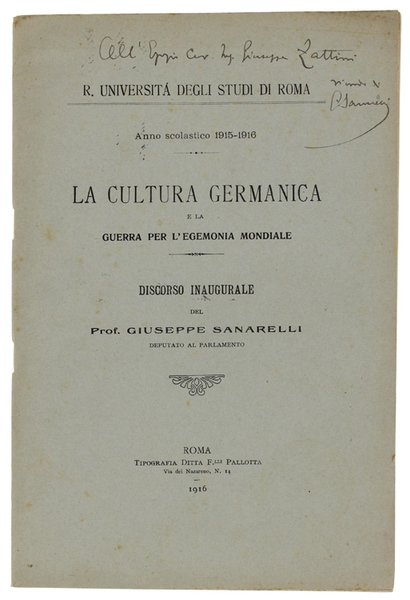 LA CULTURA GERMANICA E LA GUERRA PER L'EGEMONIA MONDIALE. Discorso …
