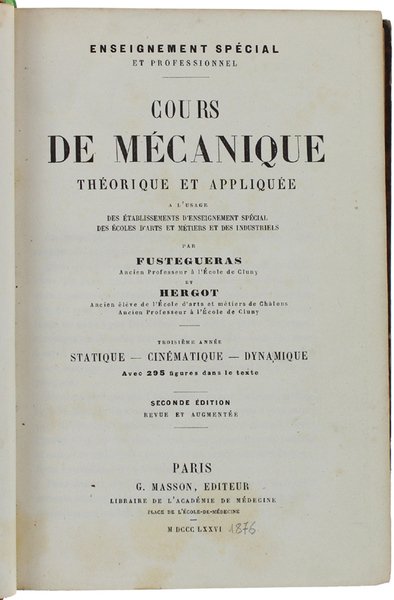 COURS DE MECANIQUE THEORIQUE ET APPLIQUEE à l'usage des établissements …