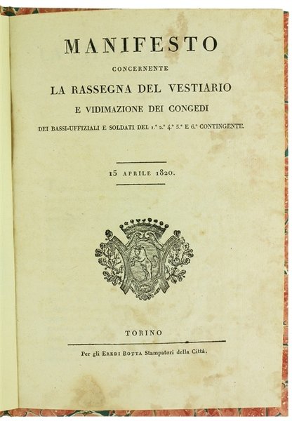 MANIFESTO concernente la rassegna del vestiario e vidimazione dei congedi …