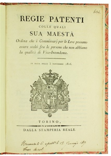 REGIE PATENTI Colle quali Sua Maestà ordina che i Commissarj …