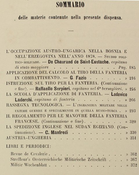 RIVISTA MILITARE ITALIANA. Maggio 1885.