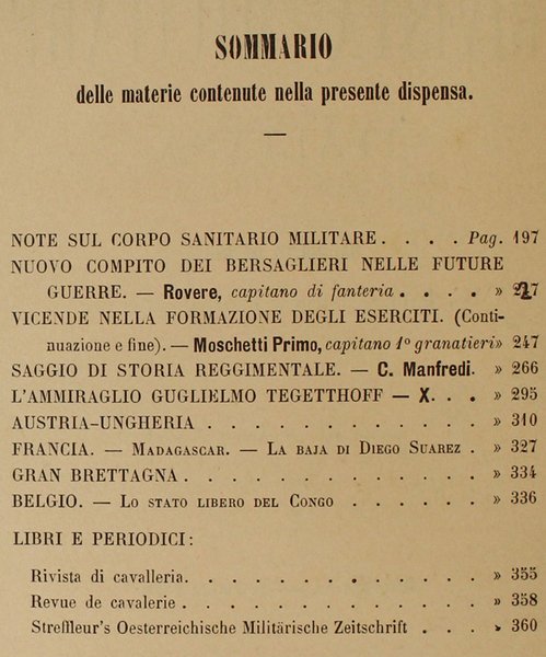 RIVISTA MILITARE ITALIANA. Dispensa XI - Novembre 1886.