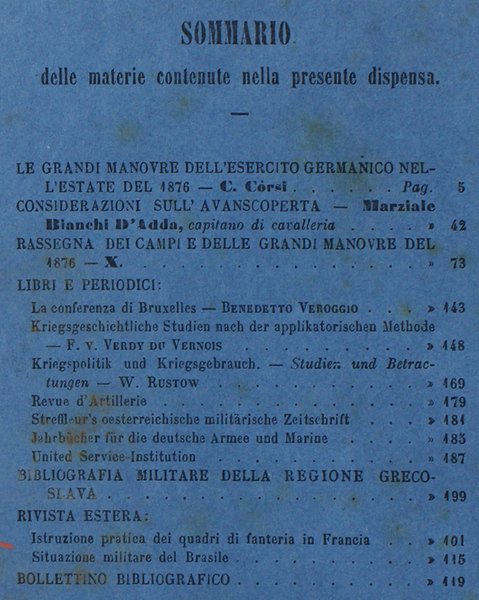RIVISTA MILITARE ITALIANA. Dispensa IV - Aprile 1877.