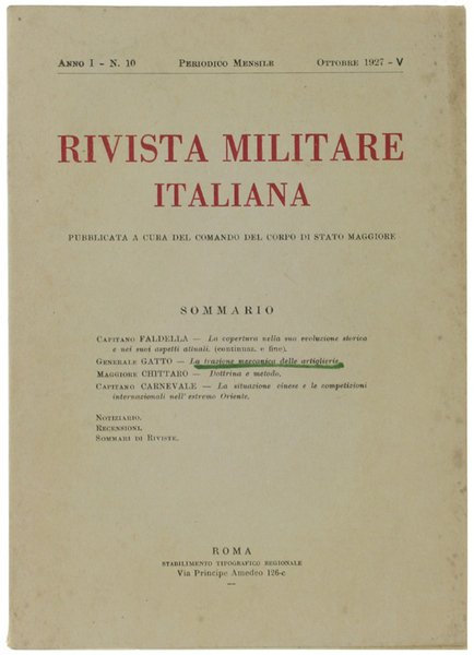 RIVISTA MILITARE ITALIANA. Anno I - N. 10 - Ottobre …