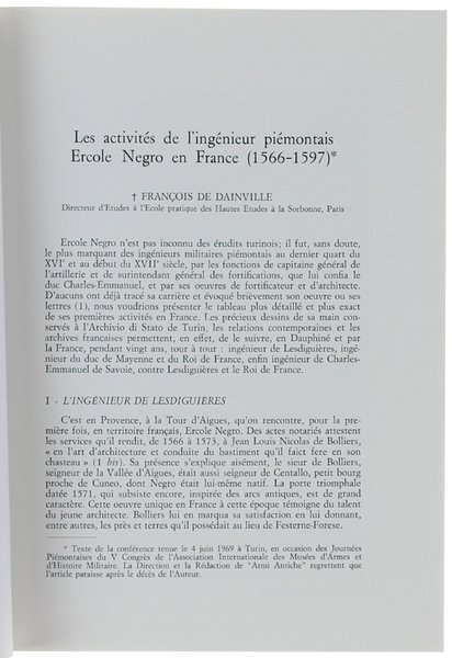 LES ACTIVITES DE L'INGENIEUR PIEMONTAIS ERCOLE NEGRO EN FRANCE (1566-1597)