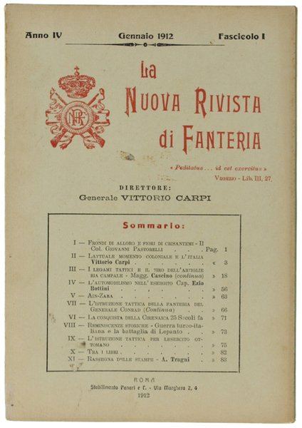 LA NUOVA RIVISTA DI FANTERIA. Gennaio 1912 - Fascicolo I.