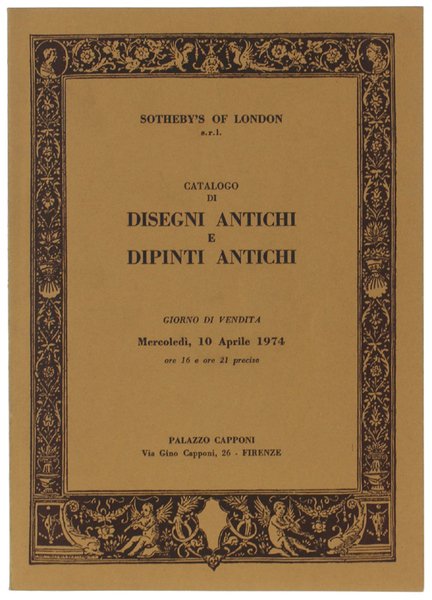 CATALOGO DI DISEGNI ANTICHi E DIPINTI ANTICHi. Giorno di vendita …