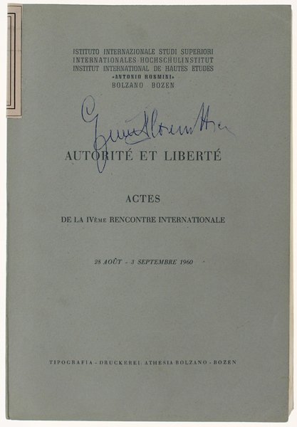 AUCTORITE' ET LIBERTE?. Actes le la IVème rencontre internationale. 28 … | Immagine principale