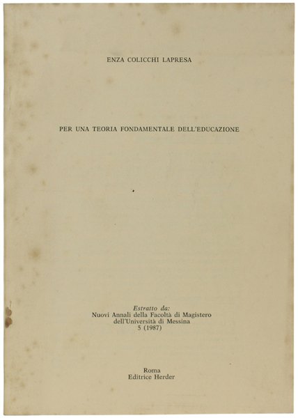 PER UNA TEORIA FONDAMENTALE DELL'EDUCAZIONE.
