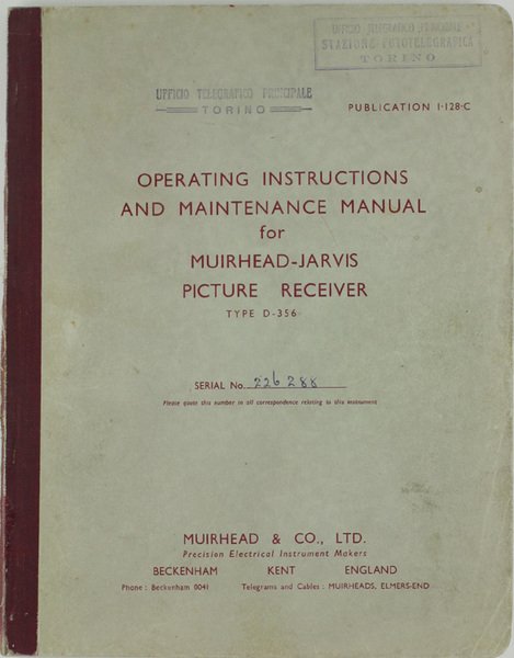 OPERATING INSTRUCTIONS AND MAINTENANCE MANUAL FOR MUIRHEAD-JARVIS PICTURE RECEIVER - …