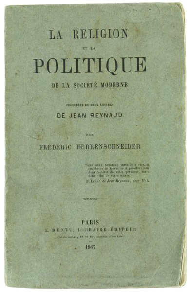 LA RELIGION ET LA POLITIQUE DE LA SOCIETE' MODERNE Précedées … | Immagine principale