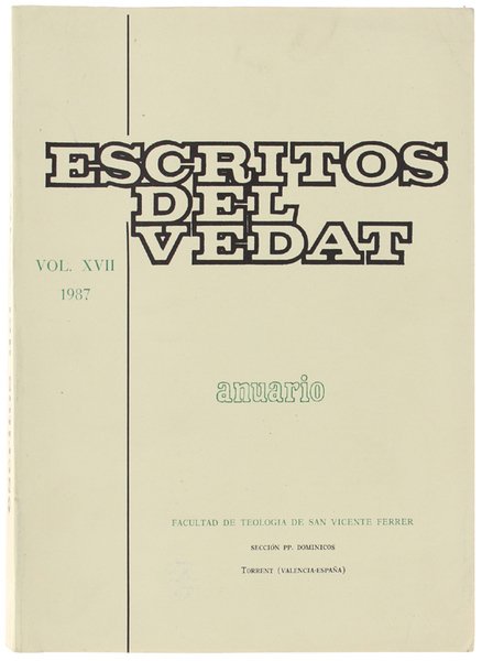 ESCRITOS DEL VEDAT. Anuario Vol. XVII - 1987. | Immagine principale