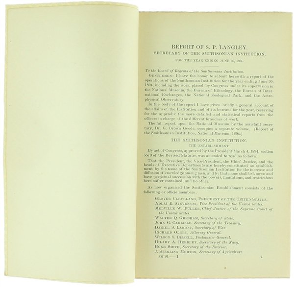 REPORT OF S.P.LANGLEY, SECRETARY OF THE SMITHSONIAN INSTITUTION, FOR THE …
