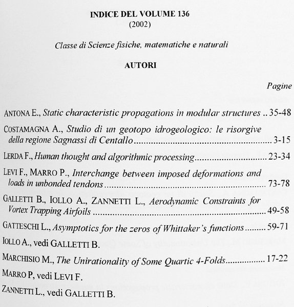 ATTI DELLA ACCADEMIA DELLE SCIENZE DI TORINO. Classe di Scienze …