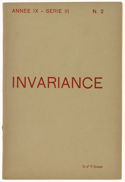 INVARIANCE. Année IX - Série III - N. 2. Revue …