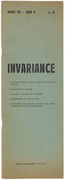 INVARIANCE. Année VIII - Série II - N. 6. Revue …