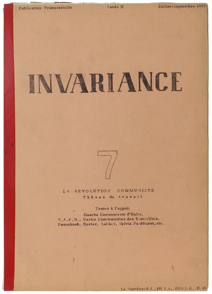 INVARIANCE. Année II - N. 7. Juilliet-Septembre 1969. Pubblication trimestrielle.