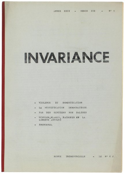 INVARIANCE. Année XIII - Série III - N. 9. Octobre-Décembre …
