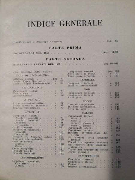ANNUARIO DELLO SPORT 1960. Fotocronaca e risultati del 1959.