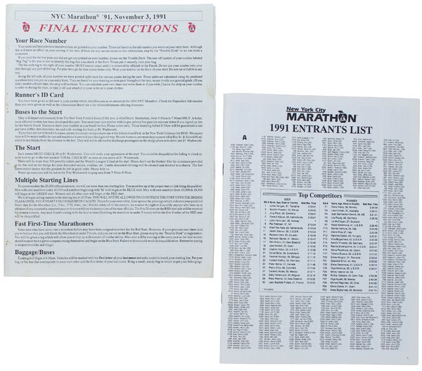 NYC MARATHON '91, NOVEMBER 3, 1991 FINAL INSTRUCTIONS + 1991 …