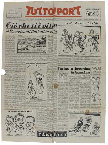 TUTTOSPORT. Anno 1945. Numero 13 - 27 settembre 1945. "Edizione Carlin"