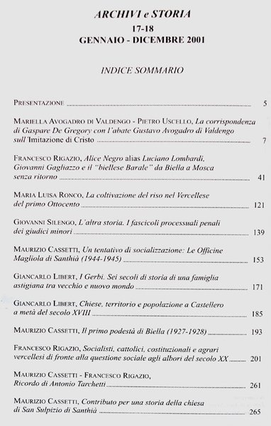ARCHIVI E STORIA (semestrale) n. 17-18 gennaio/dicembre 2001.