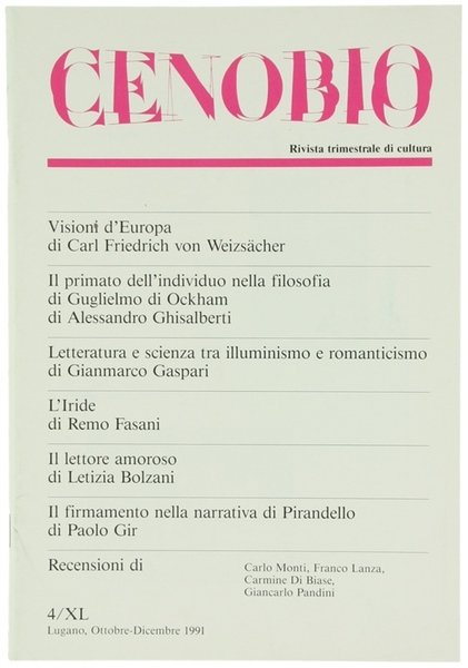 CENOBIO. Rivista trimestrale di cultura. N. 4. anno XL, ottobre-dicembre …