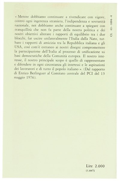 LA POLITICA INTERNAZIONALE DEI COMUNISTI ITALIANI 1975-1976.