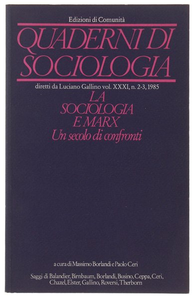 QUADERNI DI SOCIOLOGIA. Volume XXXI n. 2-3, 1985: LA SOCIOLOGIA … | Immagine principale