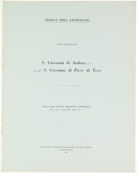 S.GIOVANNI DI ANDORA. e S.GIOVANNI DI PIEVE DI TECO. Cronaca …