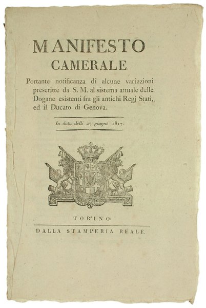 MANIFESTO CAMERALE Portante notificanza di alcune variazioni prescritte da S.M. …