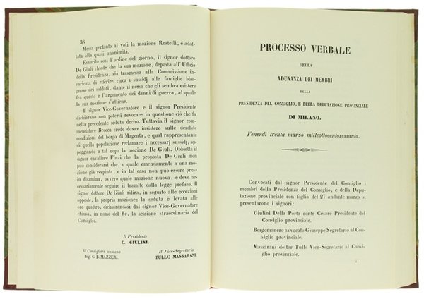 ATTI DEL CONSIGLIO PROVINCIALE DI MILANO 1860 (Ristampa anastatica).