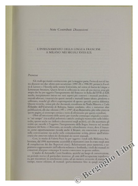 L'INSEGNAMENTO DELLA LINGUA FRANCESE A MILANO NEI SECOLI XVII-XIX.