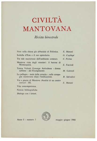 CIVILTA' MANTOVANA. Anno I - 1966. Quaderno 3.