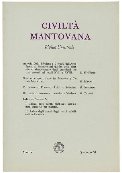 CIVILTA' MANTOVANA. Anno V - 1971. Quaderno 30.