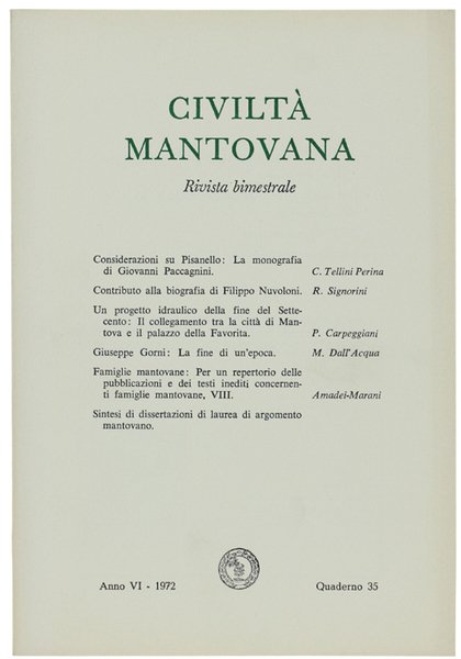 CIVILTA' MANTOVANA. Anno VI - 1972. Quaderno 35.