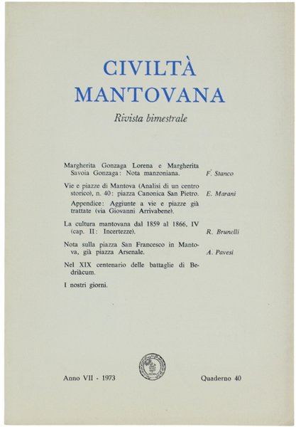 CIVILTA' MANTOVANA. Anno VII - 1973 Quaderno 40.