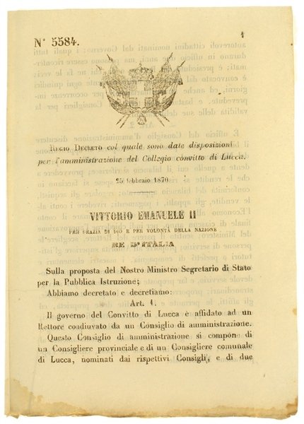 REGIO DECRETO - 25 Febbraio 1870: Disposizioni per l'amministrazione del …