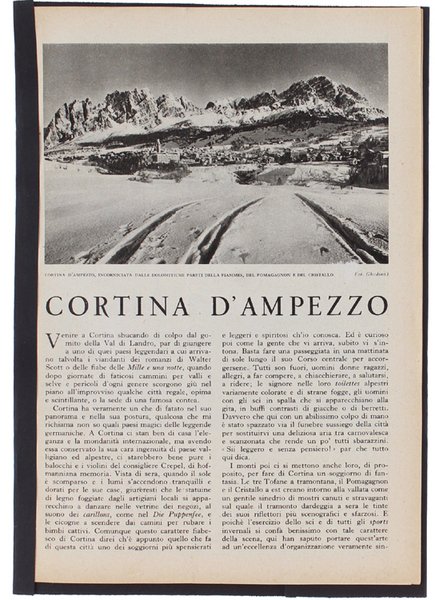 CORTINA D'AMPEZZO. Stralcio da "Le vie d'Italia", marzo 1938.